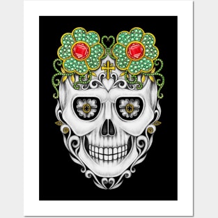 Sugarskull vintage art set with sapphire and black diamond design day of the dead. Posters and Art